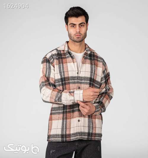 پیراهن اسپرت پشمی مردانه چهارخانه آستین‌بلند کرم مشکی کرم 05 2026