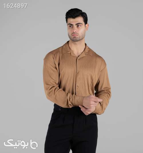 پیراهن مردانه مراکشی راه‌راه آستین بلند دکمه‌ای قهوه‌ای قهوه ای 05 2026