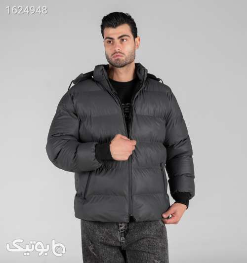 کاپشن اسپرت مردانه کلاه‌دار طوسی تیره مموری زیپ‌دار طوسی 05 2026