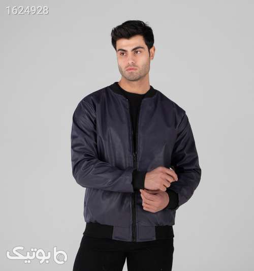 کاپشن اسپرت چرم مصنوعی مردانه سورمه‌ای زیپ‌دار با یقه ایستاده سورمه ای 05 2026