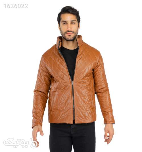 کاپشن چرم مصنوعی مردانه Stark طرحدار زیپ‌دار قهوه‌ای روشن قهوه ای 05 2026
