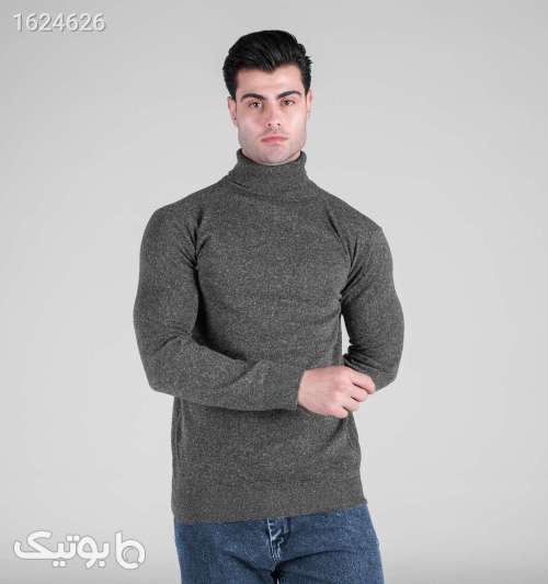بافت مردانه یقه اسکی فری سایز ساده زغالی مشکی 05 2026