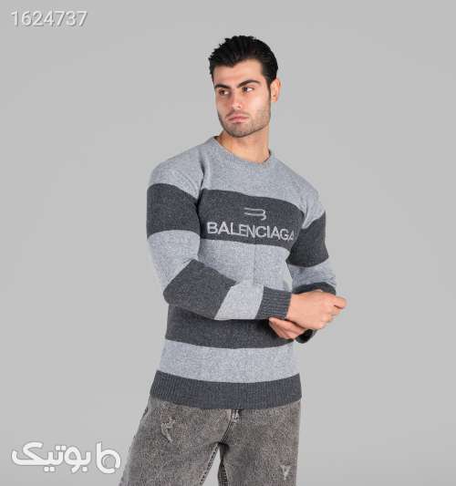 بافت مردانه یقه گرد Balenciaga راه راه فری سایز خاکستری نقره ای 05 2026