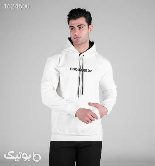 هودی مردانه کلاه‌دار سفید طرح‌دار جیب کانگورویی سفید 05 2026
