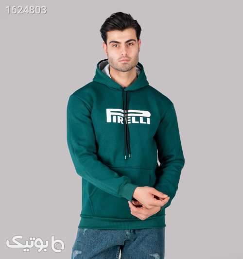 هودی مردانه کلاه‌دار طرح چاپی دورس پنبه‌ای دو نخ سبز یشمی سبز 05 2026