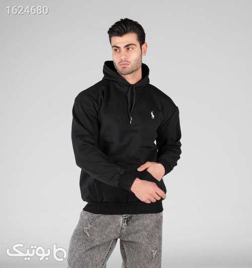 هودی مردانه کلاه‌دار مشکی Polo اسپان داخل خارخورده مشکی 05 2026