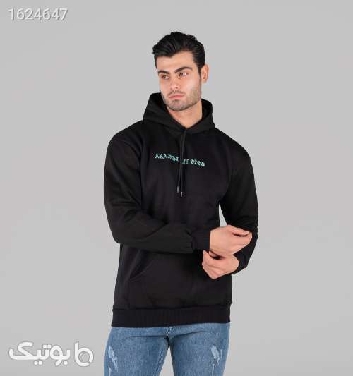 هودی مردانه کلاه‌دار مشکی طرح‌دار اسپان مشکی 05 2026