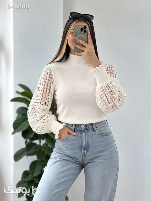 بلیز یقه ۵ سانت آستین توری مشکی 05 2026